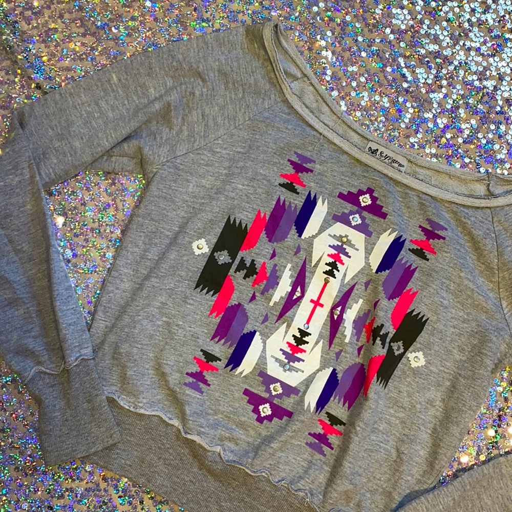 Self Esteem • Southwest Neon Print Off the Shoulder Sweatshirt